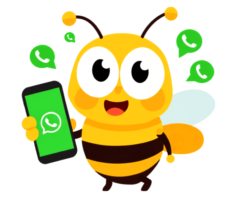 Abelha Beehive segurando um celular com o WhatsApp